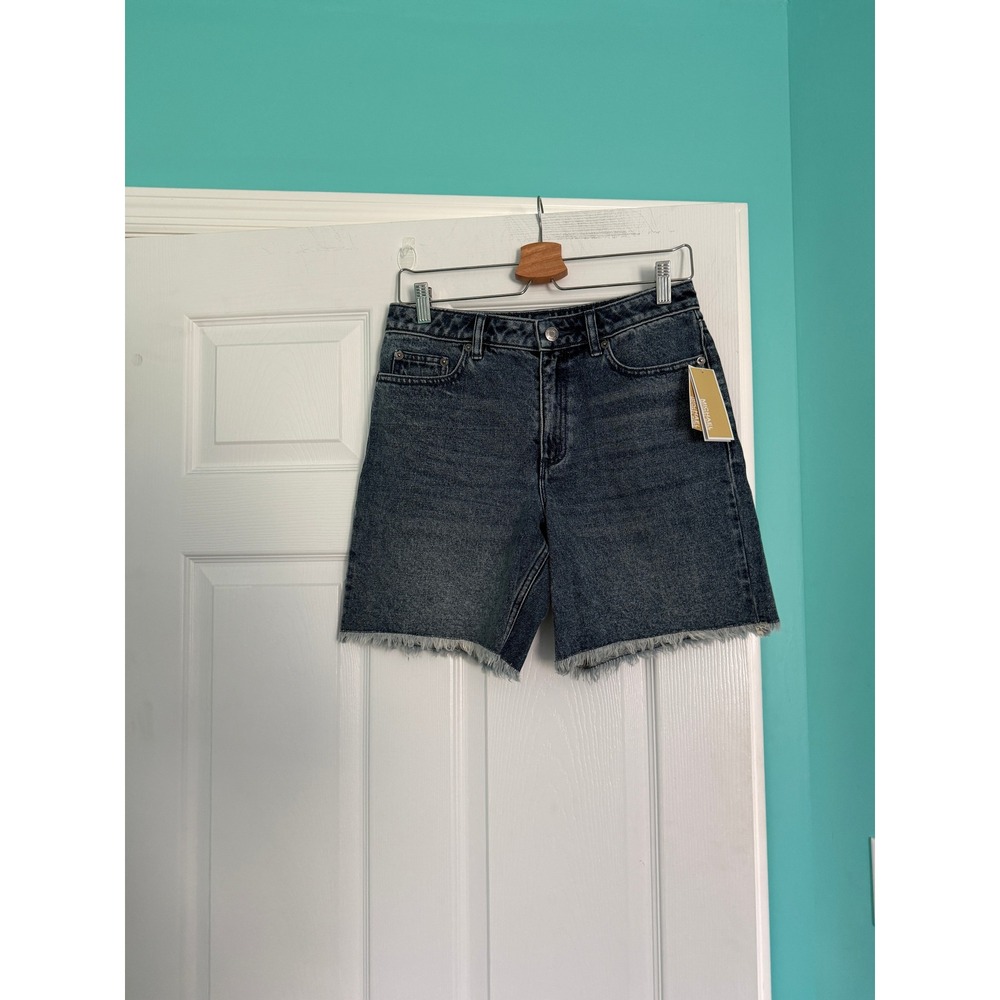 Michael Kors High Waisted Frayed Hem Denim Shorts Dark Wash Size 0 NWT